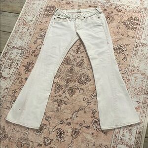 Stylish White True Religion Flare Wide Leg Jeans